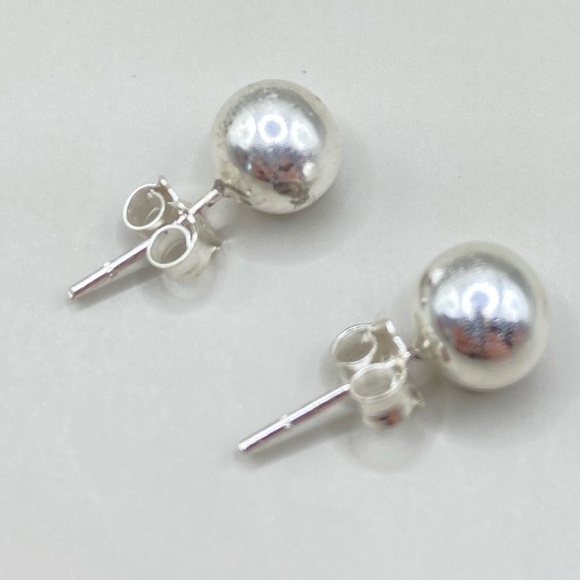 8mm Silver Ball Post Earrings - Picture 5 of 7